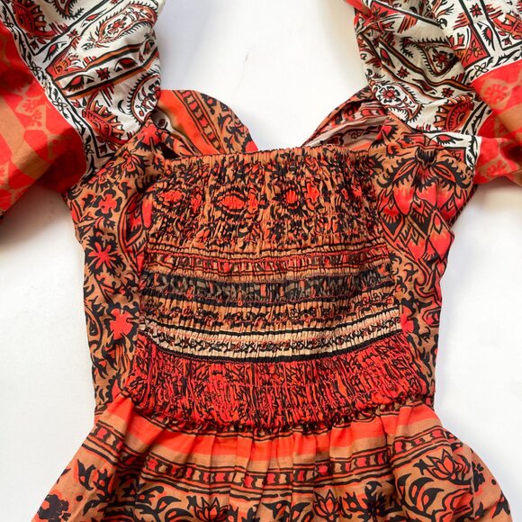 Johanna Ortiz Tropical Mantra Mini Dress Blockprint Fiesta Red Size 0 NEW NWT - Picture 6 of 13